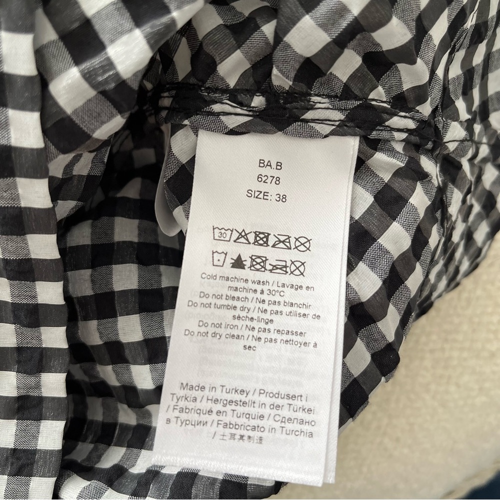 Ganni Checkered Seersucker Ruched Puff Sleeve Mini Dress EU 38 - Picture 4 of 6